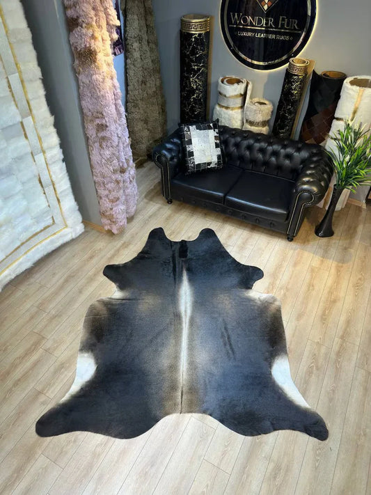 Tricolour 100% Genuine Cowskin Bedroom Rug, Natural Cow Hide Decor