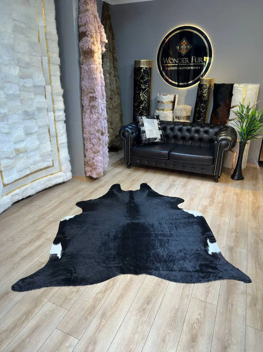 Unique Natural Black Cowskin Decor Rug, Speckled Cow hide carpet