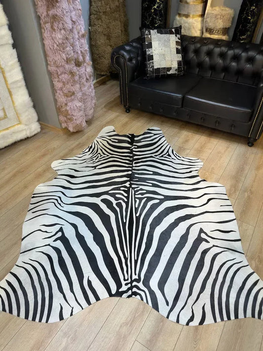 Unique Zebra Pattern Natural Calfskin Decor Rug, Special Cow hide Rug