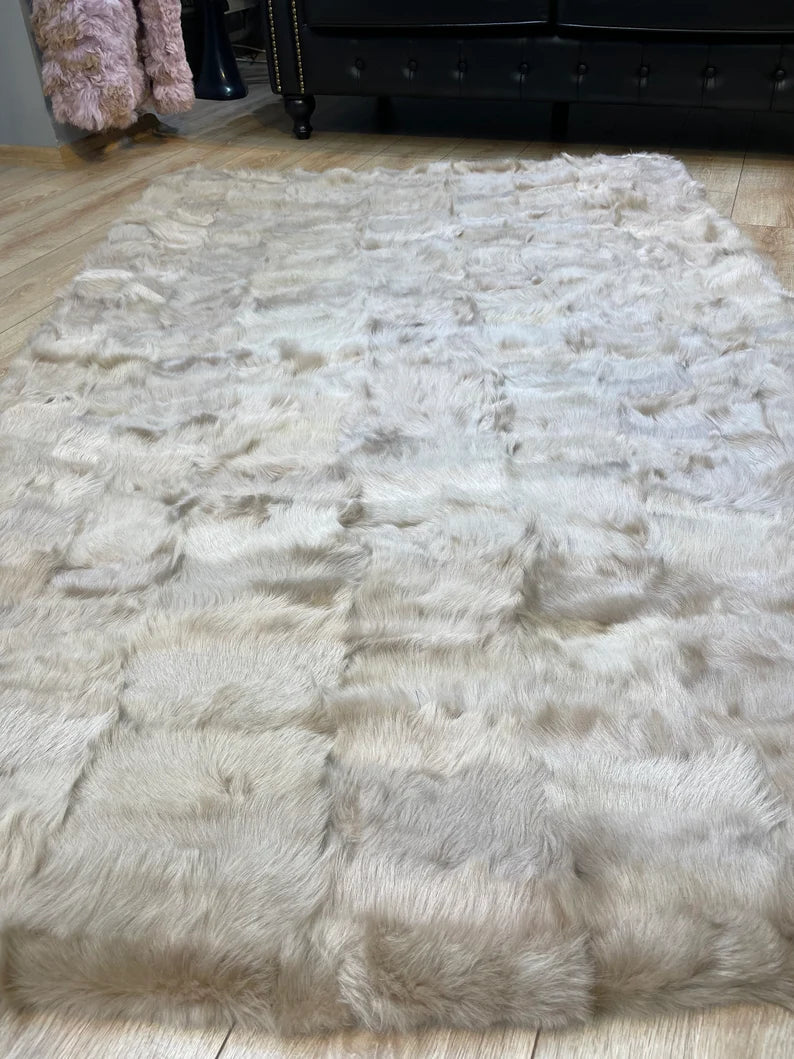 Ultra Soft Beige Sheepskin Area Rug, Natural Handmade Rug