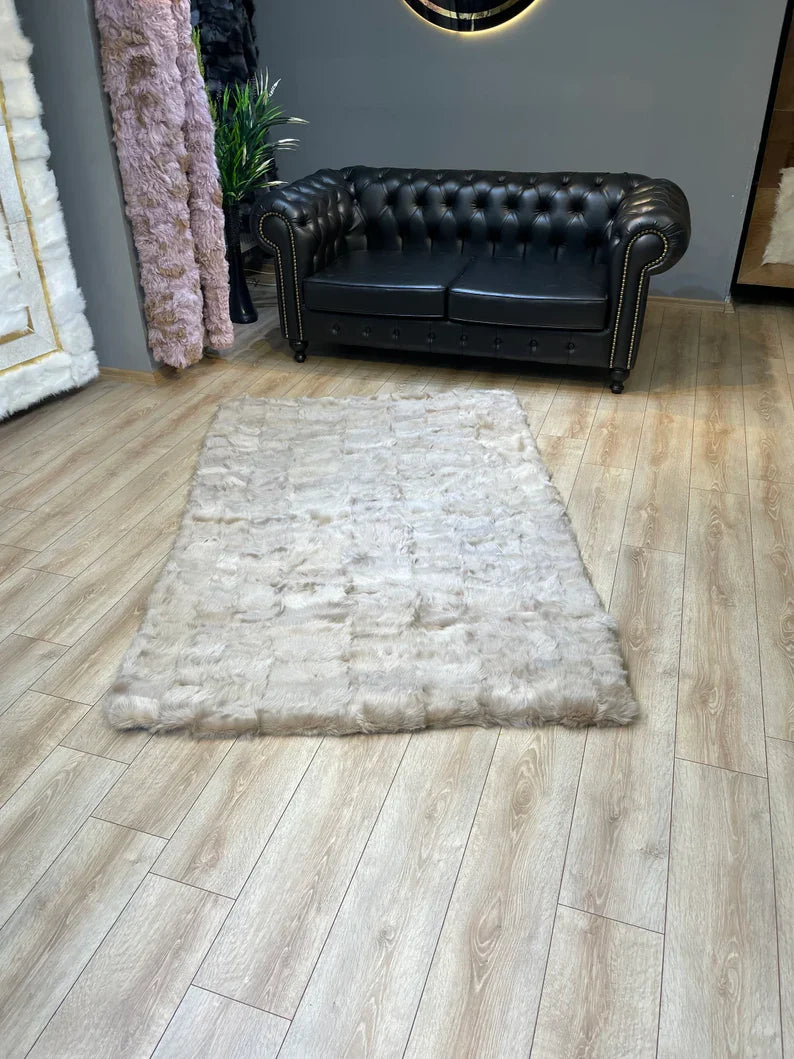 Ultra Soft Beige Sheepskin Area Rug, Natural Handmade Rug