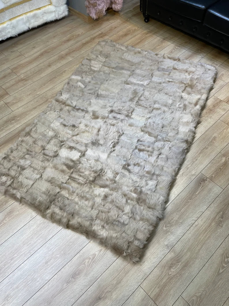 Ultra Soft Beige Sheepskin Area Rug, Natural Handmade Rug