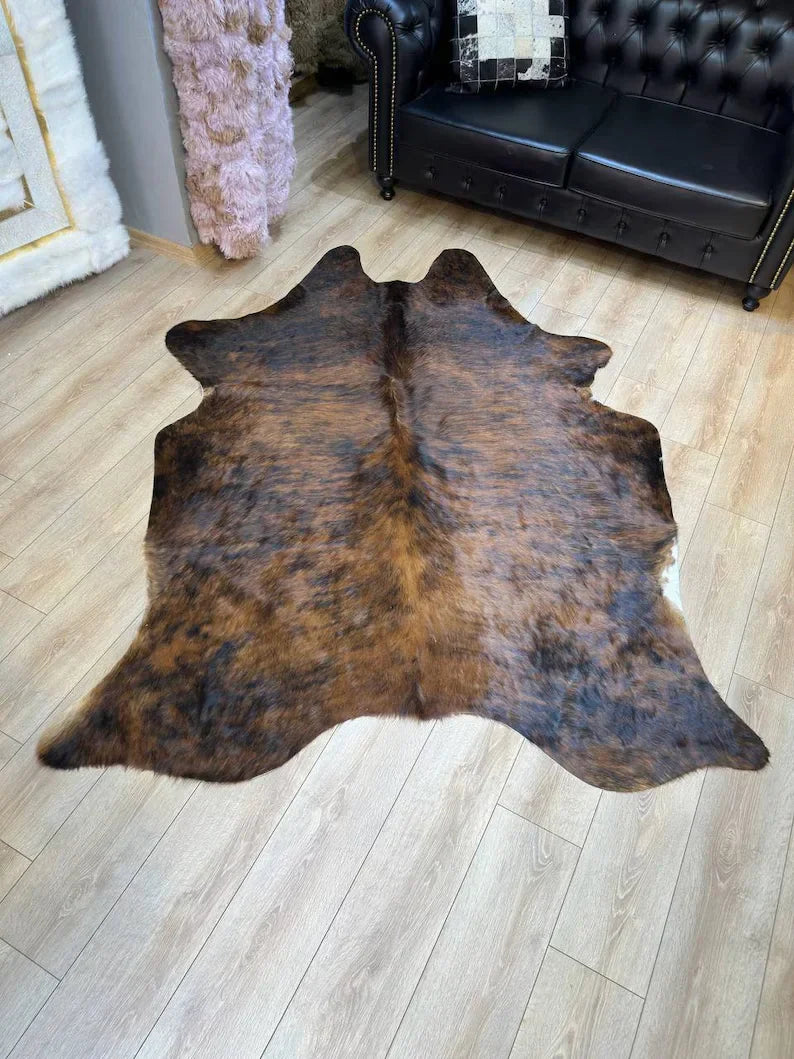 Brown Genuine Leather Cowskin Decorative Rug, Calf Hide Gift Idea