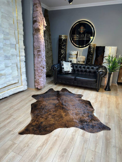 Brown Genuine Leather Cowskin Decorative Rug, Calf Hide Gift Idea