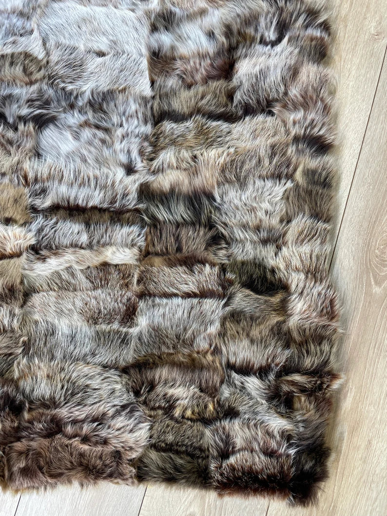 Ultra Soft Brown Shaggy Natural Sheepskin Area Rug, Floor Fur Non Slip Rug