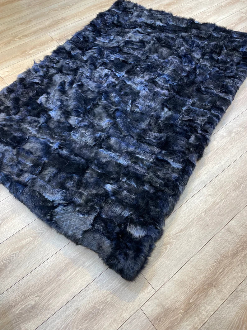 Black Sheepskin Area Rug, Shaggy Fluffy Extra Soft Modern Carpet