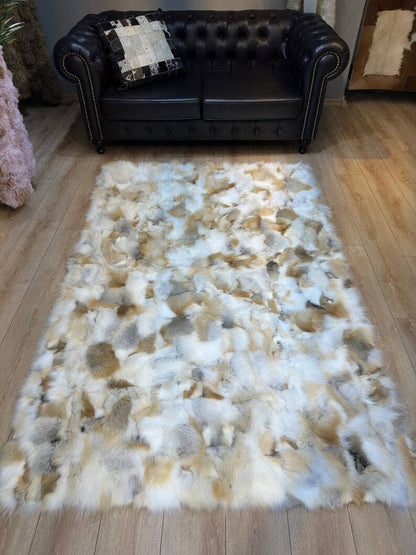 Luxury Golden Brown 100% Genuine Fox Fur Area Rug for Living Room