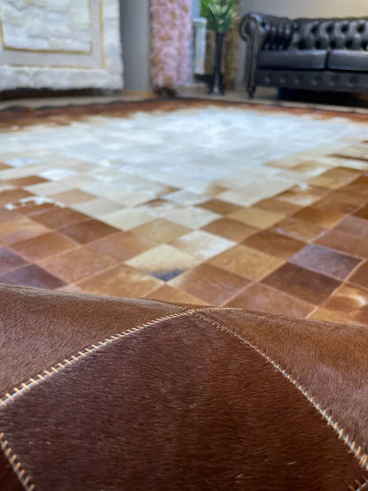 Tricolor Large 100% Real Cowhide Area Rug, All Handmade Hair on Cowhide Rug