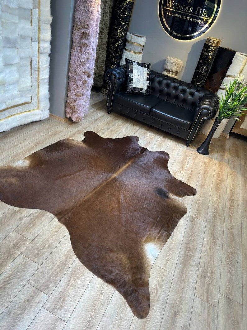 Luxury Brown Natural Cowskin Decor Rug for Living Room