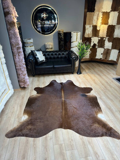 Luxury Brown Natural Cowskin Decor Rug for Living Room