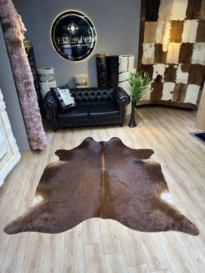 Luxury Brown Natural Cowskin Decor Rug for Living Room