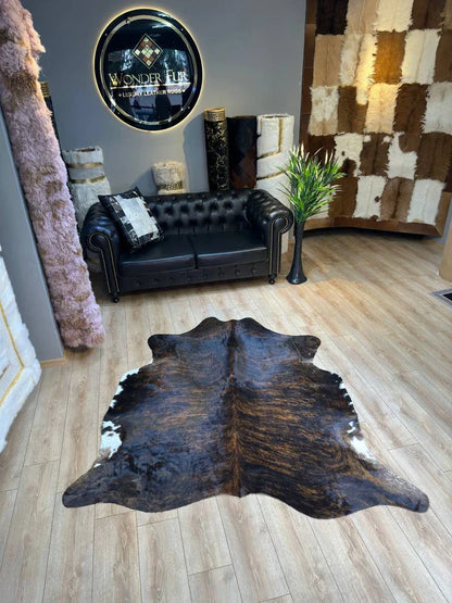 Unique Speckled Brazilian Cow Hide Rug, Natural Leather Decor Rug