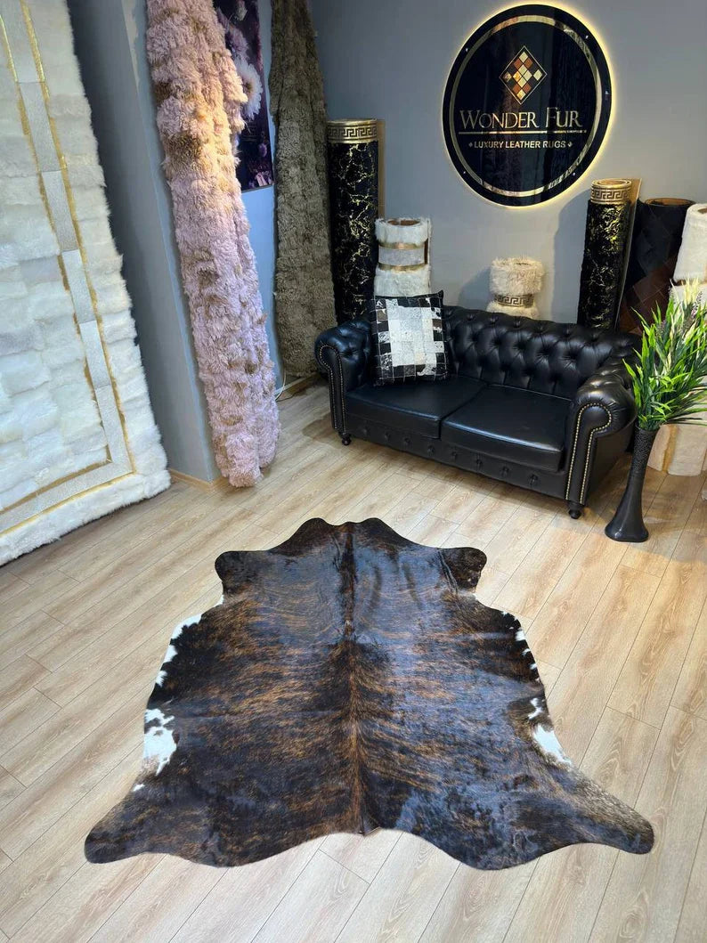 Unique Speckled Brazilian Cow Hide Rug, Natural Leather Decor Rug