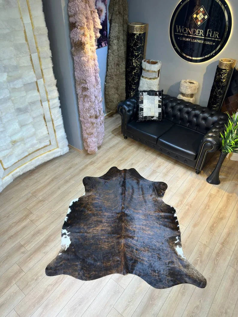 Unique Speckled Brazilian Cow Hide Rug, Natural Leather Decor Rug