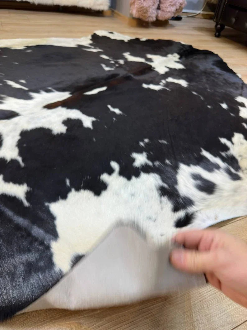 Black White Natural Cow Skin Decor Rug, Cow Hide Genuine Leather Rug