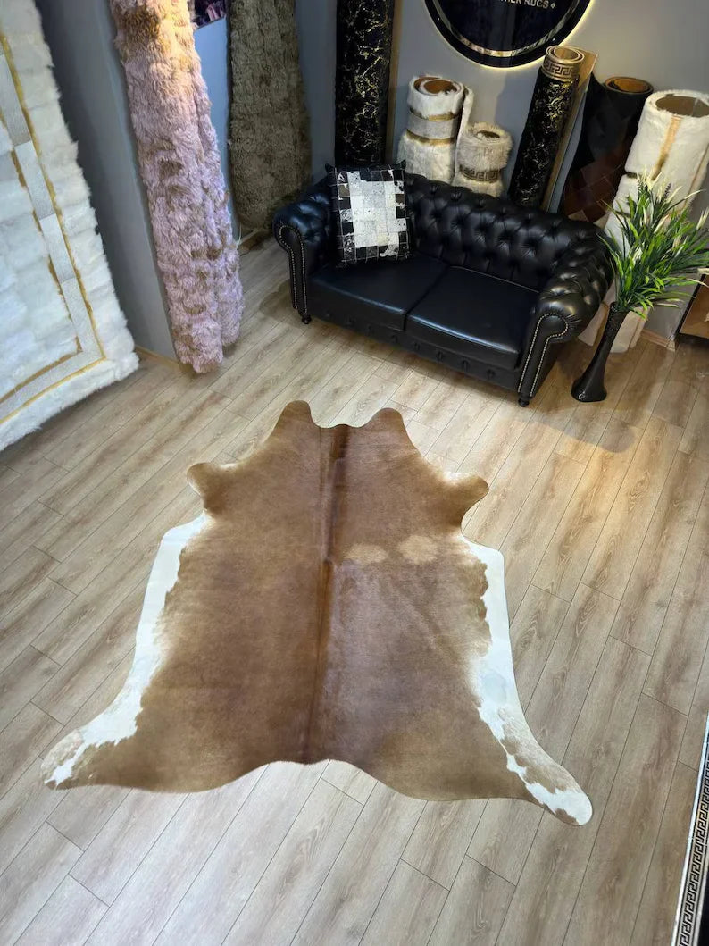 Brown 100% Genuine Cow Hide Living Room Decor Rug, ClafSkin Are Rug