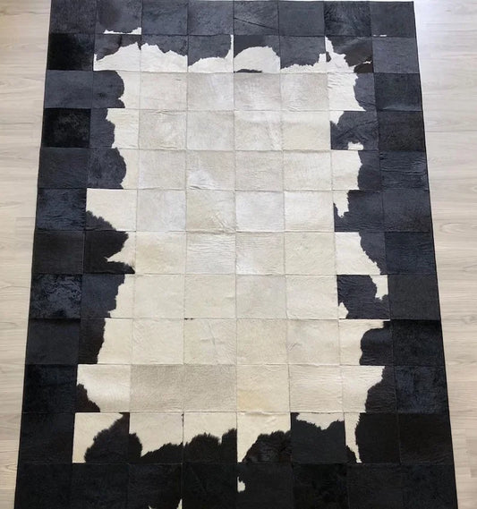 Black and White 100% Genuine Handmade Cow Skin 10x8 Carpet, Natural Cowhide Patchwork 10x8 Rug - Wonder fur rug Rug Wonder Fur Rug Wonder fur rug