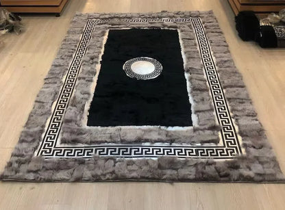 Black Gray Modern Ultra Soft Natural Sheepskin Rug, Fluffy Shaggy Handmade Rug