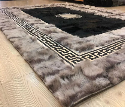 Black Gray Modern Ultra Soft Natural Sheepskin Rug, Fluffy Shaggy Handmade Rug