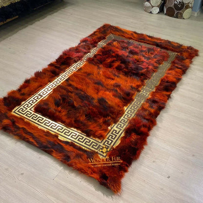 Luxury Red Ultra Soft Fluffy Genuine Fox Fur Area Rug for Bedroom