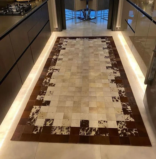 Luxury Handcrafted Cowhide Patchwork Rug, Natural Leather Cowhide Area 6x9 Rug