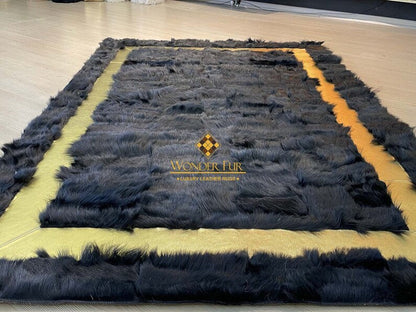 Scandinavian Handmade Natural Sheepskin Black And Gold 6x8 Bedroom Rug