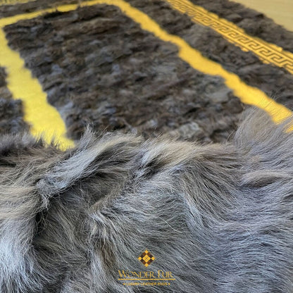 Handmade Genuine Sheepskin 7x10 Grey and Gold Lamb Fur Rug Bedroom Rug