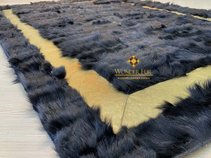 Scandinavian Handmade Natural Sheepskin Black And Gold 6x8 Bedroom Rug