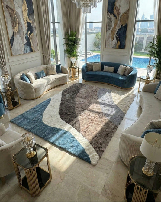 Luxury Handmade Rabbit Fur Rug – Modern Abstract Design