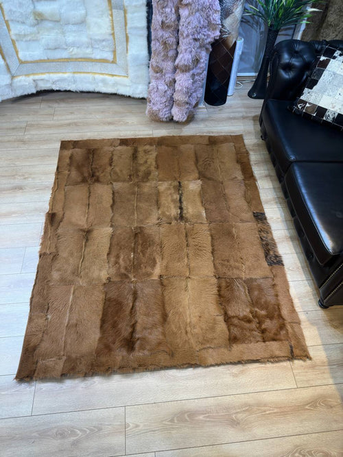 Brown Goatskin Carpets for Living Room, Natural Handmade Rug