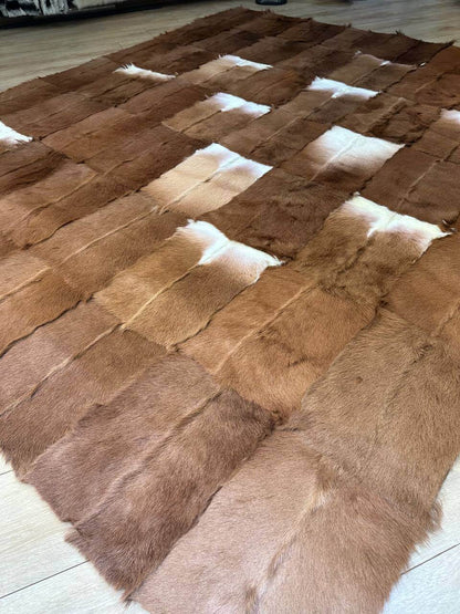 100% Natural Handmade Brown And White Soft Goatskin Fluffy Area Carpet