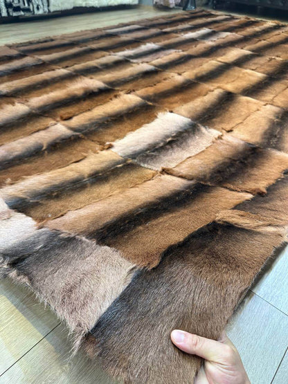 100% Natural Handmade Brown And Black Soft Goatskin Fluffy Area Carpet