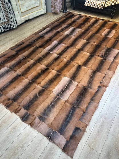 100% Natural Handmade Brown And Black Soft Goatskin Fluffy Area Carpet