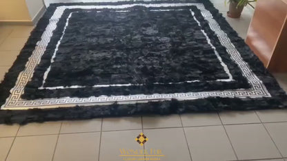 Black and Silver Large Living Room Rug, Natural Handmade Sheepskin Rug