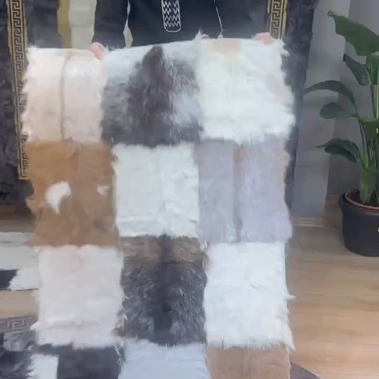 Modern Handmade Multicolor Goatskin Soft Rug , Luxury Fluffy Area Rug
