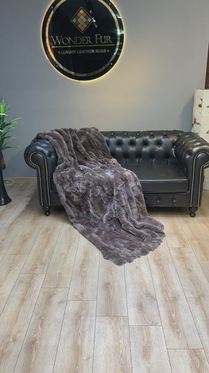 Luxury Natural Leather Rabbit Fur Throw, Handamde Real Leather Blanket