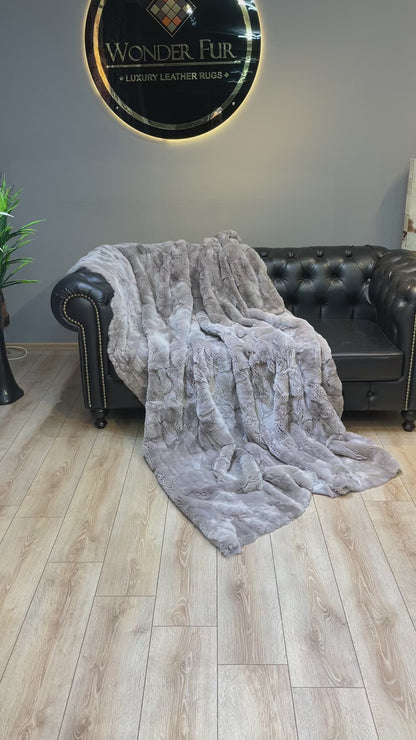 Real Rabbit Fur Blanket, Natural Handmade Rabbit Fur Sofa Cover Throw