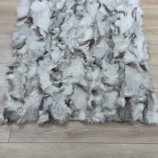 Handmade Elegant White And Gray Real Fox Fur Living Room Rug