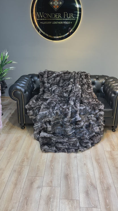 Luxury Genuine Leather Brown Sheepskin Fur Throw, Handmade Fur Blanket