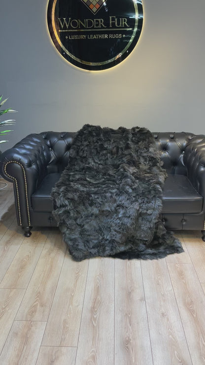 Green Real Sheepskin Fur Blanket, Luxury King Size Shaggy Handmade Natural Blanket