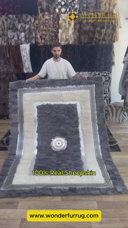 Handmade Gray  Beige Sheepskin Rug for Living Room