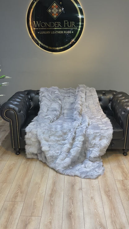 Silver Natural Fur Shaggy Blanket, Real Fur Sheepskin Cozy Throw