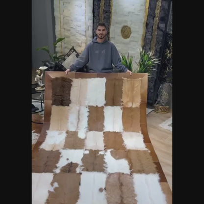 Handcrafted Genuine Goatskin Rug in Warm Neutral Tones