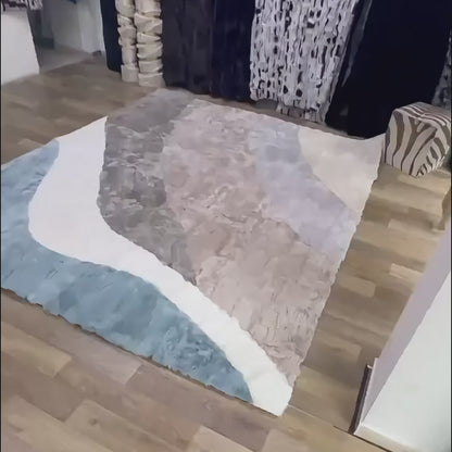Luxury Handmade Rabbit Fur Rug – Modern Abstract Design