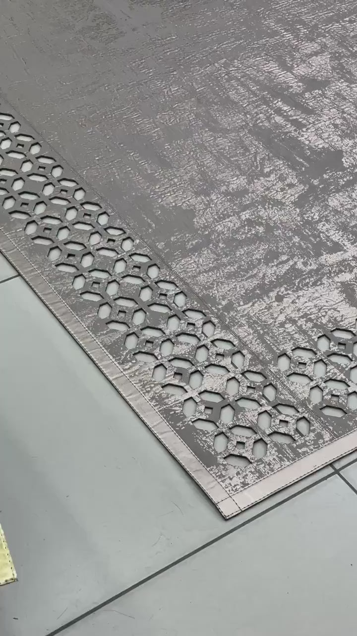 Luxury Handmade Rose Gold Faux Leather Area Living Room Rug