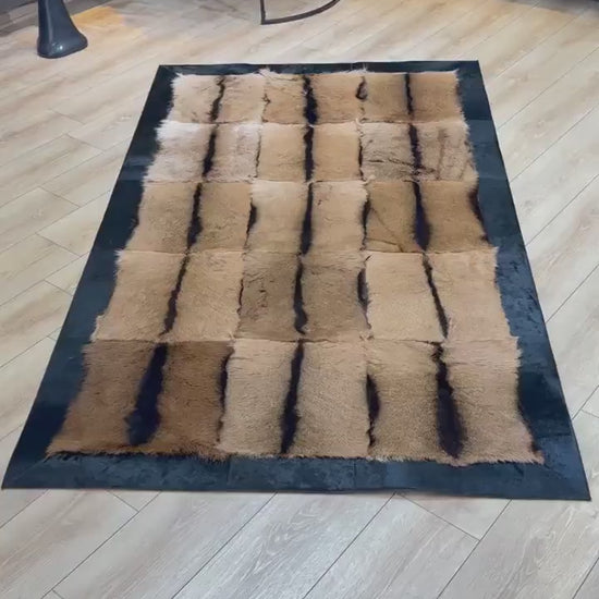 100% Natural Handmade Brown And Black Soft Goatskin Fluffy Area Carpet