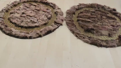 Handmade Sheepskin Rug - Soft Fluffy Gray & Gold Round Non Slip Rug