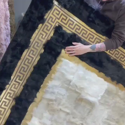 Genuine Sheepskin Area Rug with Ivory Center and Black Border
