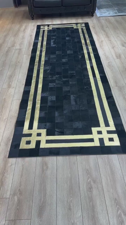 Luxury Black Gold Elegant Design 100% Genuine Handmade Runner Rug for Hallway