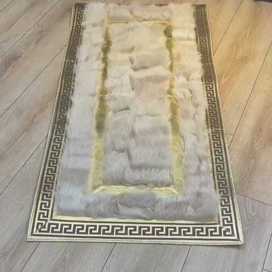 Luxury Shaggy White Gold Unique Sheepskin Runner Rug , Non Slip Carpet